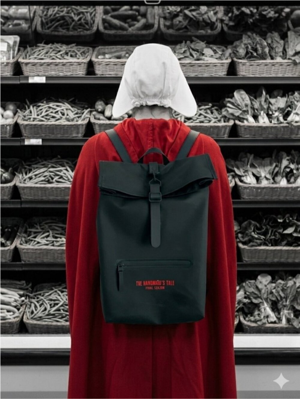 RAINS Black Rolltop Waterproof Rucksack Backpack 13L w/ Handmaid's Tale